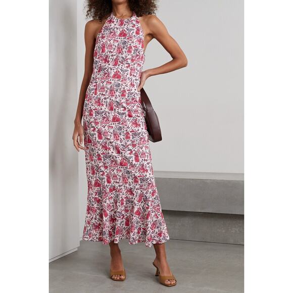 Rhode Florence Toile Printed Crepe Halter Neck Midi Dress NWOT Size 6 - Picture 1 of 6
